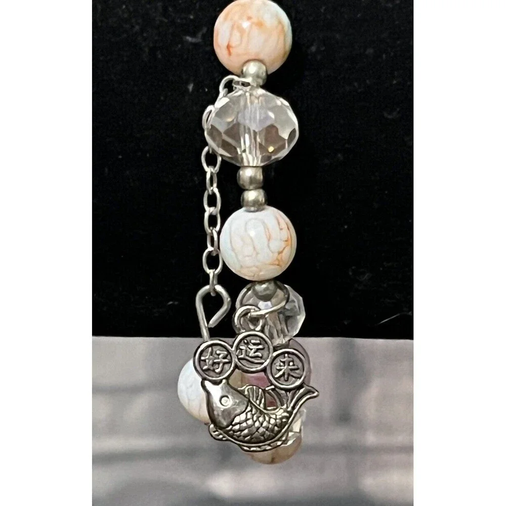 Bead Bracelet Koi Fish Luck Prosperity Wealth Charm Pink Blue‎ Cream Stretch New